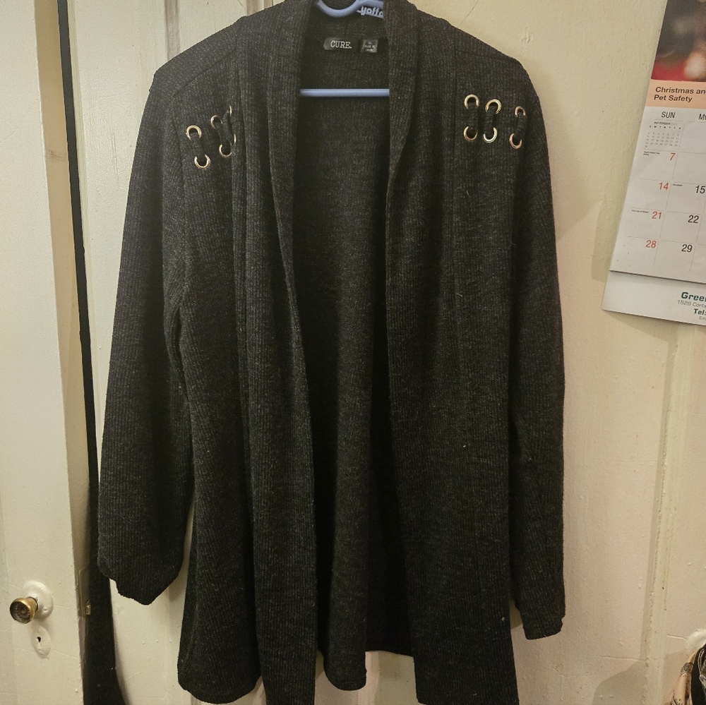 Dark Gray Open Front Women's Sweater Cardigan